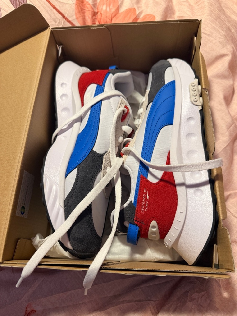 Puma Kids Colorblock Sneakers in White, Blue & Red
